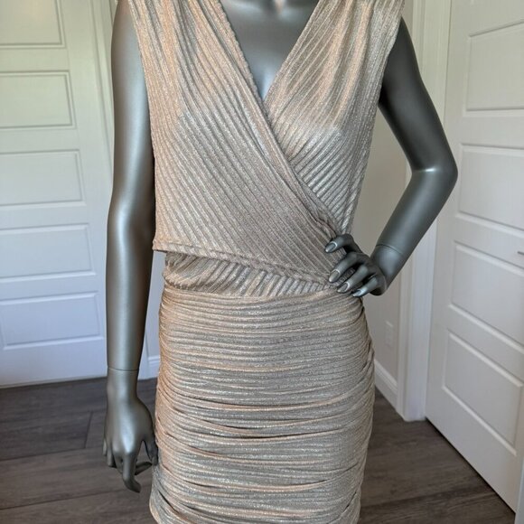 RAMY BROOK Alma Metallic Rib Mini Dress Soft Gold Bodycon Size M NWT - Picture 8 of 9
